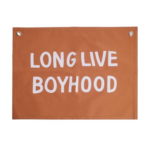 Image of Canvas Long Live Boyhood Banner Wall Flag Wall Art for Nursery, 12"x 16" Modern Kids Room Decor Canvas Banner Brown Flag