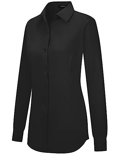 Tapata Damen Button Down Shirts Klassisch Fit Lange Ärmel Blusen Stretch Tops für Arbeit Business Casual Dressy Schwarz Small