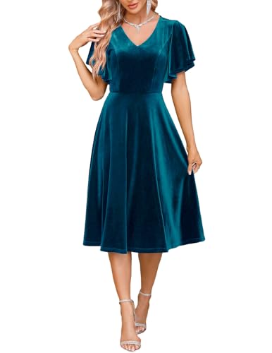 Image of Bridesmay Women's Formal Wedding Guest Dress for Women 2026 Short Sleeve Fit and Flare Tea Party Dresses