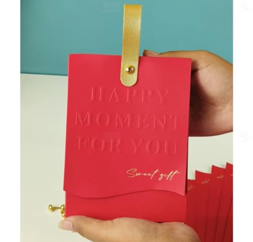 Image of SATYAM KRAFT 10 Pcs Elegant Candy Folding Paper Gift Box with Handle | Decorative Favor Box for Wedding Return Gifts, Engagement, Festivals, Birthday, Chocolates & Dry Fruits (Red)
