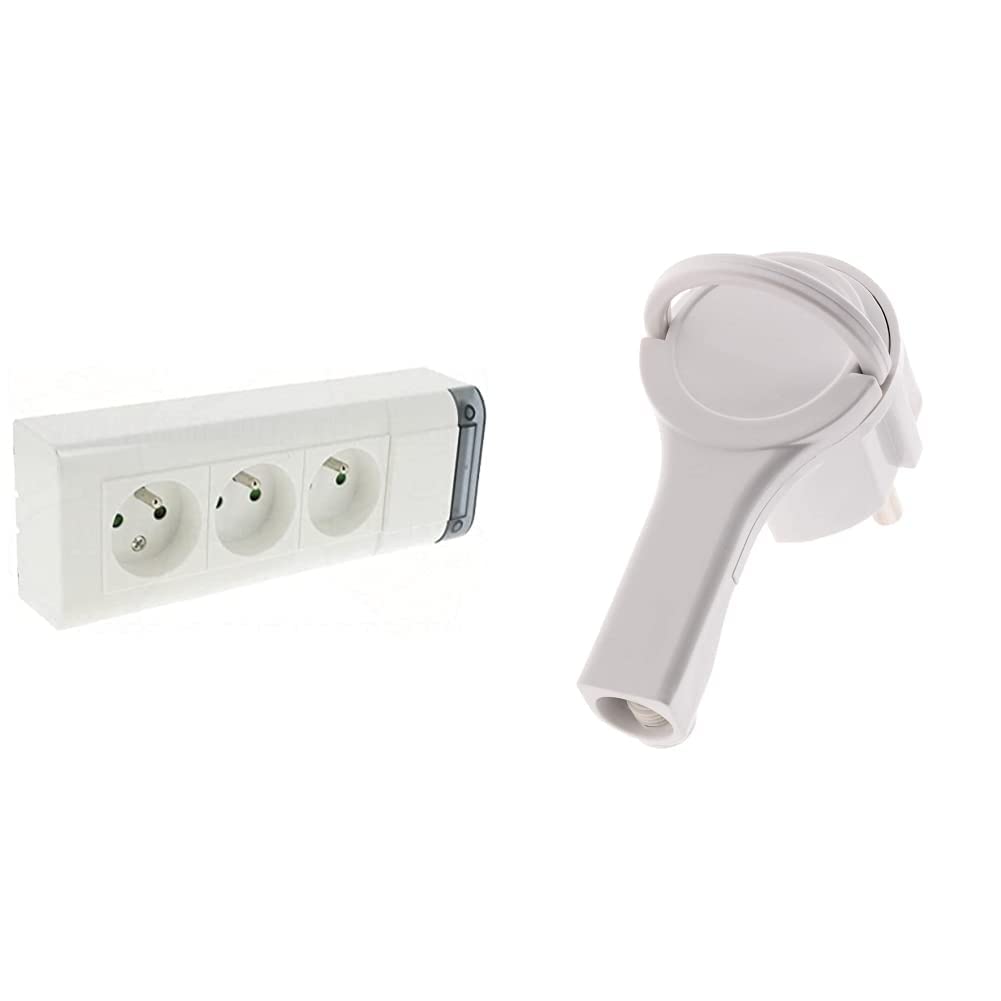 Legrand 050609 Bloc Multiprise Fixable 3 Prises de Courant, 2P+T, 208mm Longueur, Blanc & Fiche mâle 2P+T 16A Extra Plate Blanc - Zenitech