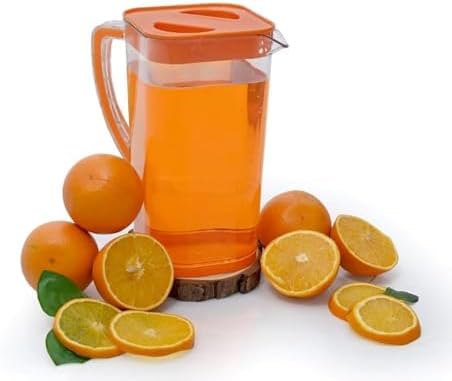 2 Litre BPA Free Plastic Water Jug with Lid | Food Grade Beverage Pitcher for Water, Juice, Milk & Cold Drinks | Lightweight Durable Kitchen Serving Jar (Orange, Pack of 1)