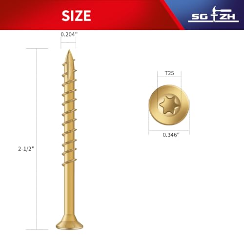 Image of #10 x 2-1 /2 inch Deck Screws (71Pcs) 1lb. Exterior Wood Screws. Carbon Steel, Tan, Flat Head, Rust Resistant epoxy Coated, with T25 Star Bit