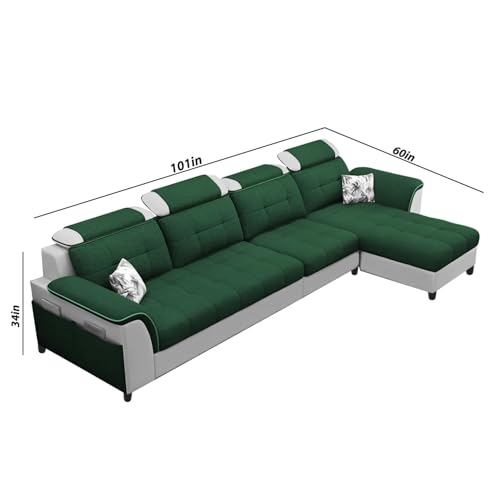Image of Casaliving Ella RHS 6 Seater L Shape Sofa Set for Living Room (Green - Grey) Premium Fabric Sofa Set