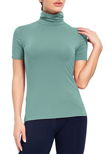 Image of AUHEGN Women's Mock Turtleneck Top Short Sleeve Lightweight Active T-Shirt (S-XXL)