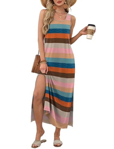 Image of WIHOLL Maxi Dress Summer Dresses 2026 Beach Vacation Clothes Sleeveless Sundresses with Pockets Boho S-3XL