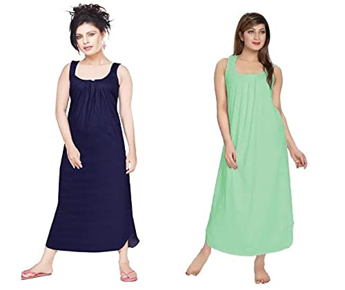 vibha n art of dressing Women's Hosiery Cotton Solid Full Length Camisole (Navy Blue, Parrot Green, Free Size) - Combo of 2-picture-35