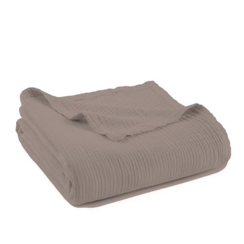 Image of 100% Cotton Organic Muslin Throw Blanket for Adults GOTS & Fairtrade Certified Organic Cotton - Couch Living Room and Bedroom Decor - 4 Layer Super Soft and Cozy (Moon Rock, King)