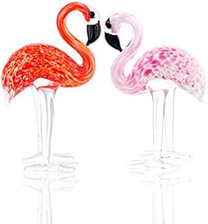 H&D HYALINE & DORA 2PCS Art Glass Flamingos Ornament Sculpture,Hand Blown Glass Animal Figurine Home Decoration (red and pink)