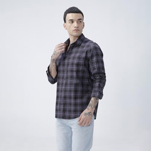 Image of BASICS 100% Cotton Checked Shirt for Men | Slim Fit | Everyday Smart Casual Wear | Full Sleeve