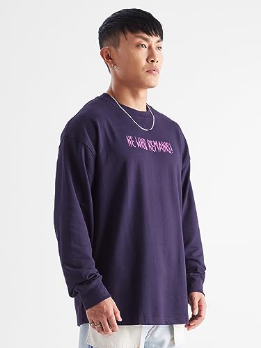 Image of The Souled Store Marvel: Kang Conqueror Mens Oversized Fit Graphic Printed Full Sleeve Cotton Purple Oversized Full Sleeve T-Shirts
