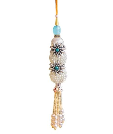shyle 925 Sterling Silver Rakhi, Moh Turquoise Flower Toe Ring Pearl Drop Lumba Rakhi With Roli Chawal for Women, Well Stamped with 925, Handcrafted Oxidized Indian Silver Toe Ring Chudha Rakhii-picture-26