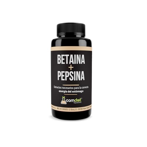Comdiet | Betaina HCL con Pepsina | Complemento Digestivo para el Buen Funcionamiento del Estómago | Enzimas Digestivas | Evita Gases e Hinchazón | Fórmula Vegana Sin Azúcar ni Gluten | 60 Cápsulas
