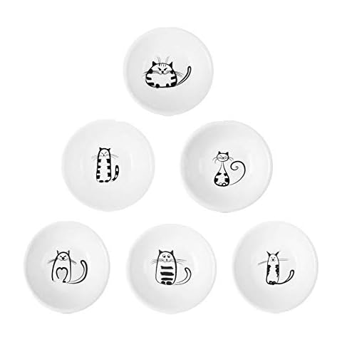 XinHuiGY Linda Gato Cerámico Lado Salsa Platos Mini Corazón forma Condimento Plato Juego de 6 Cover