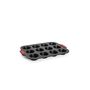 Woll Bakeware Muffinform für 12 Stück, mit hitzebeständigen Silikongriffen bis 230°C, PFAS-frei, zweilagige Antihaftbeschichtung, aluminisierter Stahl, schwarz
