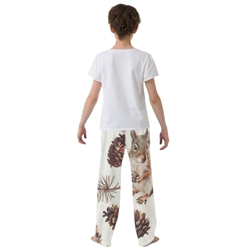 Squirrel Pine Cone Boys Long Pants Soft Trousers Elastic Waist Kids Lounge Bottoms with Pockets S-XL3
