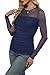 XIEERDUO Navy Blue Tops for Women Trendy Long Sleeve Shirt for Women Sexy Mesh Sleeve Tops Date Night Going Out Outfits L