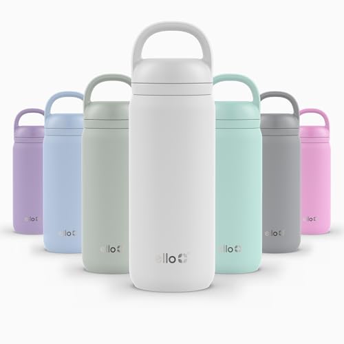Image of Ello Cooper Twist 18oz Kids Stainless Steel Water Bottle with Chug Lid | Leak Proof Double Walled and Vacuum Insulated | Fits Car Cupholder | Built in Carry Loop | Dishwasher Safe | White