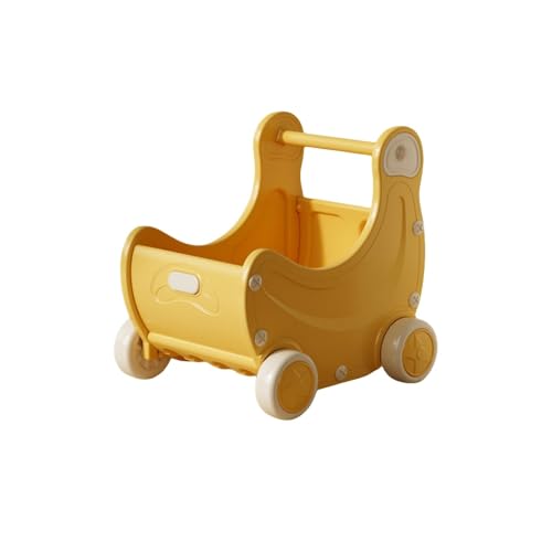 Kirnuoおしゃれな手押し車兼おもちゃ車 手押し車ておしぐるまキッズワゴンおもちゃ収おもちゃ収納子供用ワーカー知育玩具つかまり立ち歩き練習 おしゃれ かわいい つかまり立ち 知育玩具 歩行練習 人形遊びまままごと産出祝 (イエロー)