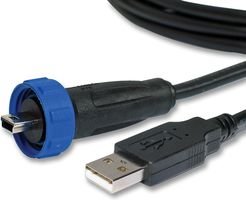BULGIN PX0441/2M00 Cable Assy, USB IP68, USB Mini B/USB A, 2M, BLK