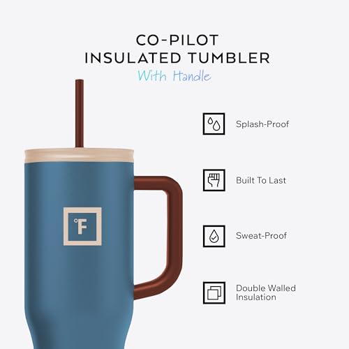 IRON °FLASK Co-Pilot Insulated Mug w/Boot, Straw & Flip Cap Lids - Cup Holder Bottle for Hot, Cold Drink - Leak-Proof - Water, Coffee Portable Travel Mug - Azure Mist, 40 Oz - Thumbnail 3