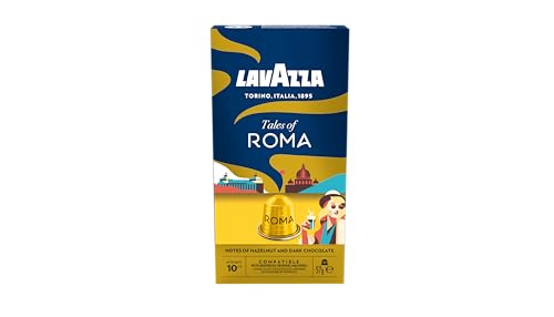 Lavazza Tales of Roma 10 Nespresso Original maschinenkompatible Kaffeekapseln mit Noten von Haselnuss und dunkler Schokolade Arabica und Robusta Intensität 10/13 mittlere Röstung 1 Pack