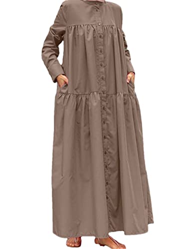 Robe longue coréenne vêtement ample minimaliste kaki pour femme L