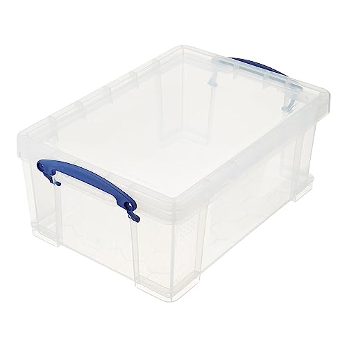 Image of Really Useful Box 9 Liter Plastic Stackable Storage Container with Snap Lid & Built-in Clip Lock Handles for Home or Office Organization, Clear