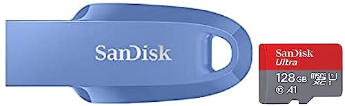 Image of SanDisk Ultra microSDXC UHS-I Card, 128GB, 140MB /s R, 10 Y Warranty, for Smartphones & Ultra Curve USB 3.2 128GB 100MB /s R Navy Blue