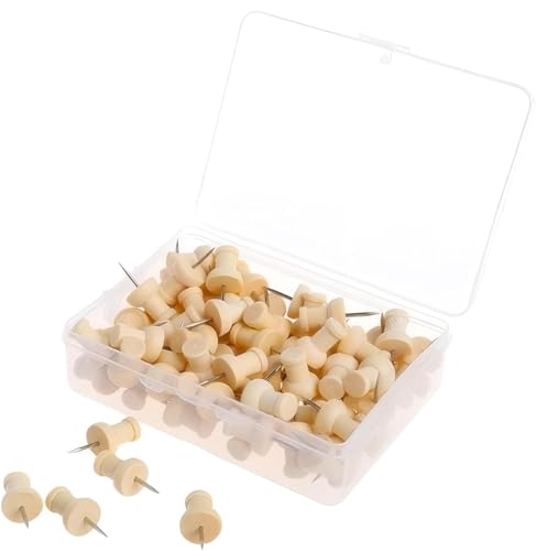 100 Piezas Chinchetas de Madera, Chinchetas de Tablero de Corcho, Chinchetas de Mapa con Punta de Acero y Cabezas de Madera, Chinchetas para Tablero de Corcho Mapa Fotos Oficina