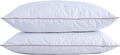 puredown® Almohadas de 60% Plumas de Ganso y 40% Poliéster, 2 Unidades 50X75cm, Funda de 100% Algodón, Antiácaros Hipoalergénico, Natural, Medio Apoyo