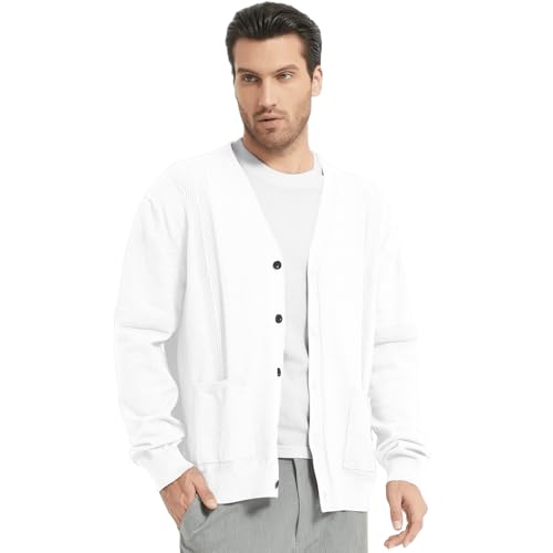 Men's Casual Cardigan Sweater Long Sleeve V Neck Button Down Mens Knit Cardigan Sweaters with Pockets