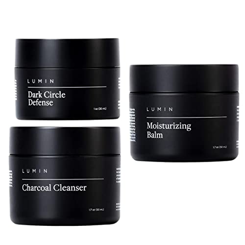 Lumin – Tratamiento Facial Avanzado Hombres - Incluye Crema Humectante, Limpiador de Carbón y Crema Contorno de Ojos - Ayuda con las ojeras, manchas oscuras, piel desigual y opaca - 2 meses de uso
