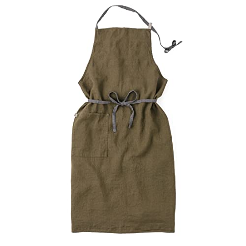 [Lino e Lina] リーノエリーナ エプロン フルエプロン マノン Manon A379 カーキグリーン レディース メンズ キッチン 無地 リネン 麻 シンプル ロング丈のサムネイル