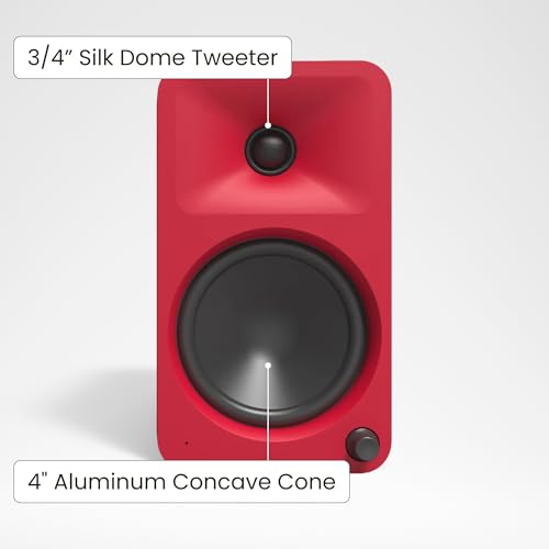 Image of Kanto ORA4 140W Powered Reference Speakers with Bluetooth 5.0 and USB-C Input | 4 inch Woofers with Deep Bass Extension | Bi-Amplified | 80 Hz Automatic Crossover | Reference Quality Sound | Pair | Red