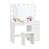 OFCASA Tocador con luces LED Hollywood espejo 4 cajones 1 puerta gabinete blanco maquillaje escritorio con taburete luces ajustables para dormitorio