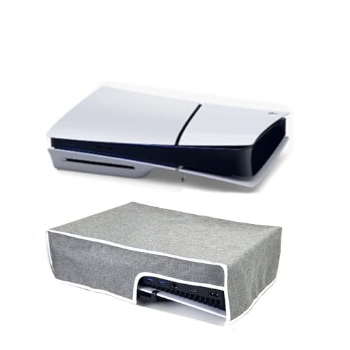 Hesupy Custodia protettiva per PS5 sottile, antipolvere, per PS5-Slim Disc e console digitale, in tessuto Oxford, antigraffio, impermeabile, di facile accesso, porta cavo (grigio orizzontale)
