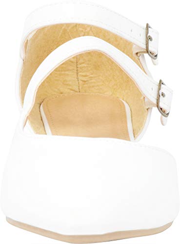 Cambridge Select Women's Pointed Toe D'Orsay Crossover Strappy Double Buckle Ballet Flat,7.5 B(M) US,White PU - Image 3