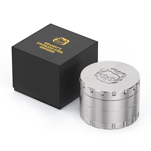 Granny's® Edelstahl Grinder in ⌀ 63 mm | 4-teilig | Kräutermühle Groß & Höchste Verarbeitungsqualität | Stainless Steel | High-End