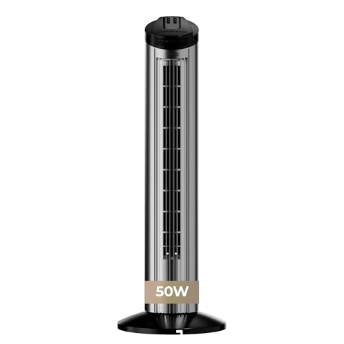 EVVO Ventilador de Torre con Función Turbo   Ventilador Vertical Silencioso con Mando a Distancia, Pantalla LED y Temporizador, Ventilador Columna Potente para Salón y Dormitorio (50, Vatios)