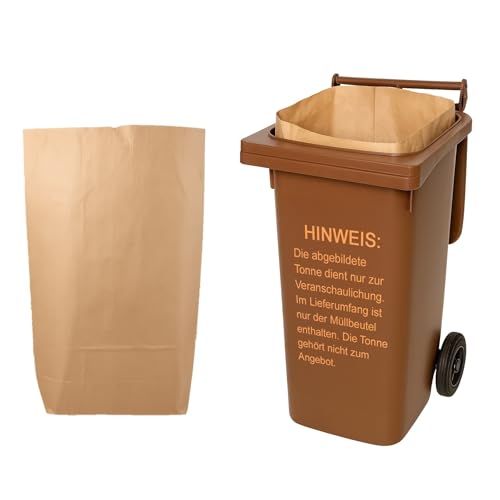 ARLI 25x Bio Papiersäcke 120L große Müllbeutel aus Papier 70x95+25 cm 2-lagig 70 g/m braun für Gartenabfälle Biomüll und Biotonne (25 Beutel)