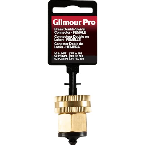 Gilmour Pro Brass Double Female Hose Connector, Swivel Hose Connector Thread Size 1/2" NPT (F) to 3/4" NH (F)