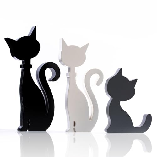 GISELA D Statuette di gatto in piedi per Halloween, confezione da 3, decorazione per Halloween a forma di gatto nero