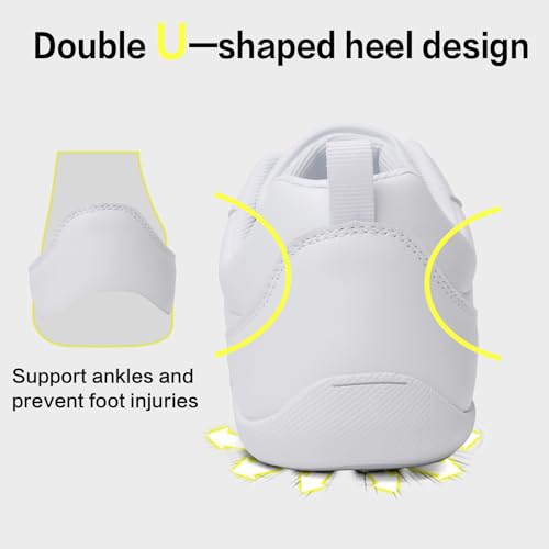 Image of Cheer Shoes for Youth Girls White Cheerleading Athletic Dance Shoes Tennis Sneakers for Competition Sport Training