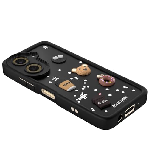 Image of Bintage Cute Fun Taddy Cartoon 3D Ball Bear Milk Cake Coffee Silicon Case Full Body & Camera Protection Back Cover Compatible for Poco C71 4G - Black