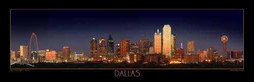 Dallas Skyline Photo Print UNFRAMED Night Color Four Styles 11.75 inches x 36 inches Photographic Panorama Picture Standard Size