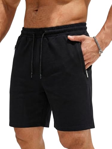 COMEOR Shorts Herren mit Reißverschluss - Baumwolle Kurze Hosen, Sporthose Kurz Männer Bermuda Jogginghose, Laufshorts Sommer Trainingshose (Schwarz, L)