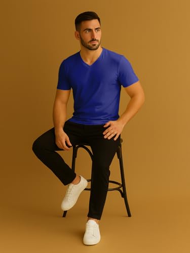 Image of Friskers Men's V-Neck Short Sleeves Cotton T-Shirt - Casual T-Shirt, Regular Fit