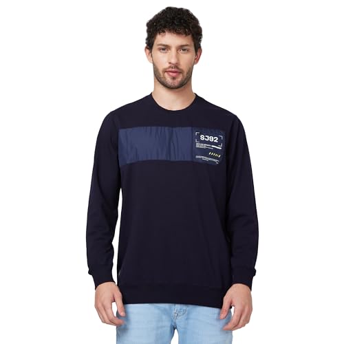 Image of Spykar Blended Hooded Full Sleeve Sweatshirt for Men