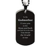 Amangny Godmother Black Dog Tag I Love You to The Moon and Back, The Perfect Personalized Gifts for her on Birthday, Christmas, and Graduation